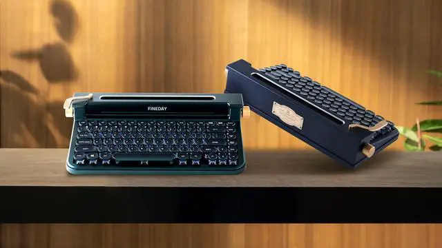 Alt view image 3 of 4 - FINEDAY [Full Aluminum Keyboard 3.0, Cherry MX Blue Switch, Retro Mechanical, Bluetooth 5.0 & USB, Connects 4 Devices, for PC/Mac/iPhone/iPad (83 Full Aluminum - Navy)
