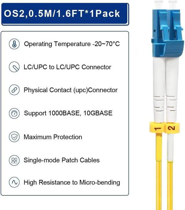Alt view image 4 of 5 - FLYPROFiber- 0.5M OS2 LC to LC Fiber Patch Cable | Length Option: 0.2m-300m | 1G/10GB Single Mode Duplex 9/125um SMF Fiber Optic Cable Cord LSZH 0.5Meter(1.6ft), 4pack