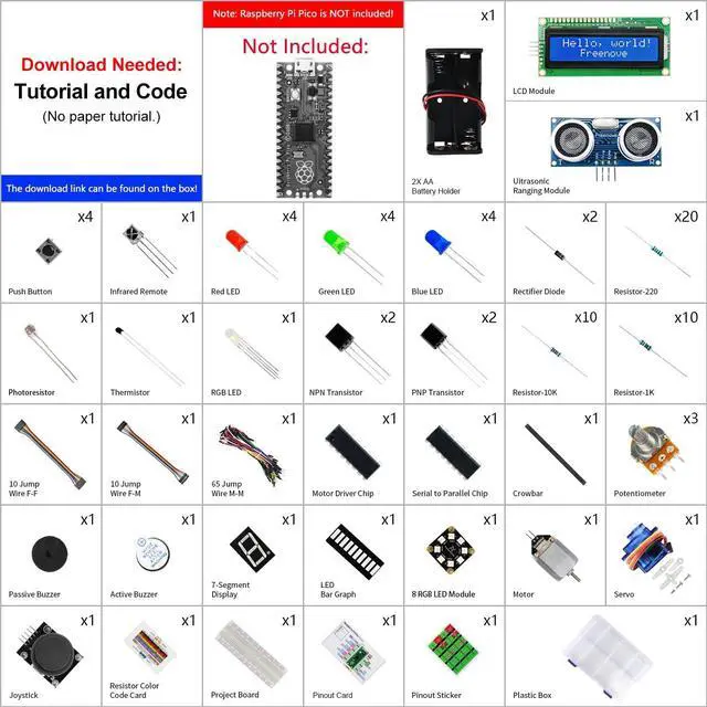 Alt view image 2 of 5 - Freenove Super Starter Kit for Raspberry Pi Pico 1 2 W (Not Included), 588-Page Detailed Tutorial, 175 Items, 94 Projects, Python C Java Code