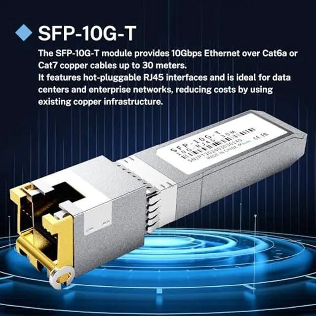 Alt view image 3 of 5 - 10PCS 10GBASE-T SFP+ RJ45 Copper Transceiver Module, Multi-Rate 1.25G/2.5G/5G/10G up to 30m - Compatible with TP-Link, Cisco SFP-10G-T-S, Ubiquiti UF-RJ45-10G, Netgear, Broadcom, Mikrotik and more