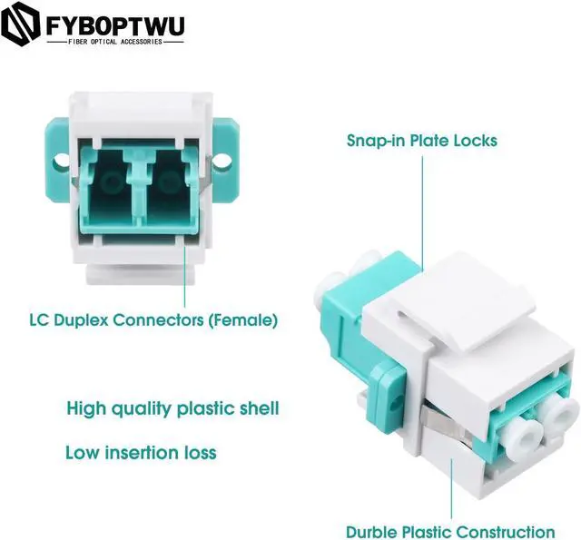 Alt view image 2 of 3 - fyboptwu - 20 pcs Fiber Optic Keystone Jack Coupler LC/OM3 Duplex Multimode Coupler (MM) Fiber Optic Cable Adapter LC-LC Duplex Multi Mode Connector for Fiber Wall Plate