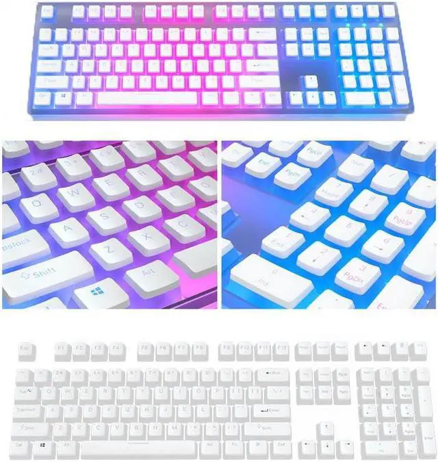 Alt view image 4 of 5 - Glacier Frosted Keycaps, PBT, Double Shot, OEM Profile, Shine Through Legends, for Mechanical Keyboard Compatible with 60%/65%/75%/80%/96%/100% (White)