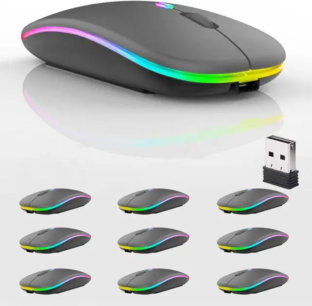 Main image of 10 Pack Wireless Bluetooth Mouse,LED Dual Mode Rechargeable Silent Slim Laptop Mouse,Portable(BT5.2+USB Receiver) Dual Mode Computer Mice,for Laptop,Desktop Computer,Tablet,Phone,TV (Grey)