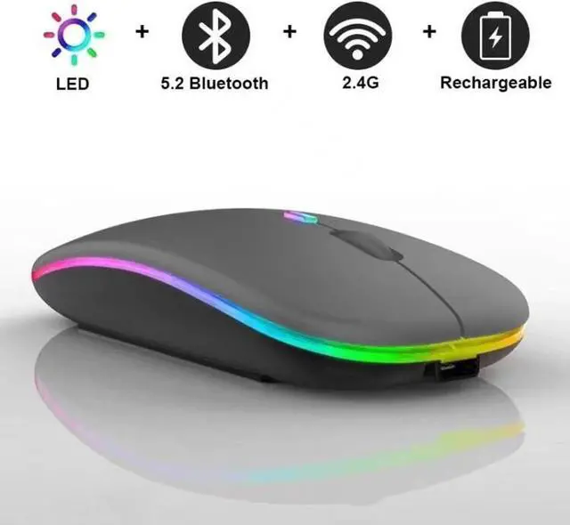 Alt view image 4 of 5 - 10 Pack Wireless Bluetooth Mouse,LED Dual Mode Rechargeable Silent Slim Laptop Mouse,Portable(BT5.2+USB Receiver) Dual Mode Computer Mice,for Laptop,Desktop Computer,Tablet,Phone,TV (Grey)