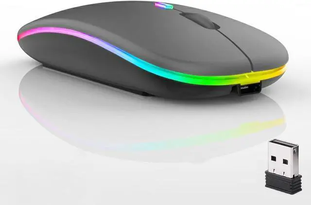 Alt view image 2 of 5 - 10 Pack Wireless Bluetooth Mouse,LED Dual Mode Rechargeable Silent Slim Laptop Mouse,Portable(BT5.2+USB Receiver) Dual Mode Computer Mice,for Laptop,Desktop Computer,Tablet,Phone,TV (Grey)