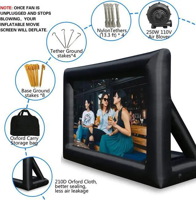 Alt view image 3 of 5 - GZKYYLEGS 20 Feet Inflatable Outdoor and Indoor Theater Projector Screen - Includes Air Blower, Tie-Downs and Storage Bag - Portable, Supports Front and Rear Projection