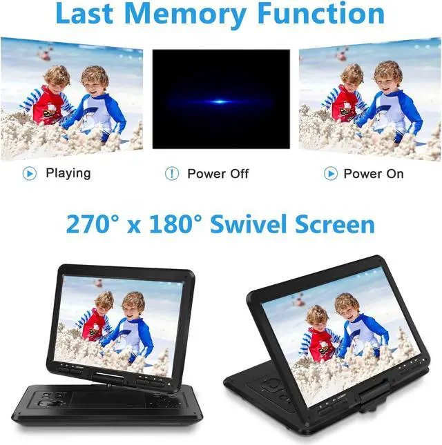 Alt view image 4 of 5 - 16.9'' Portable DVD Player with 14.1 HD Large Swivel Screen, DVD Player Portable with Screen Buttons for Easy Control, 6 Hrs Battery, Car Charger, Region Free, Support USB/SD Card, Black
