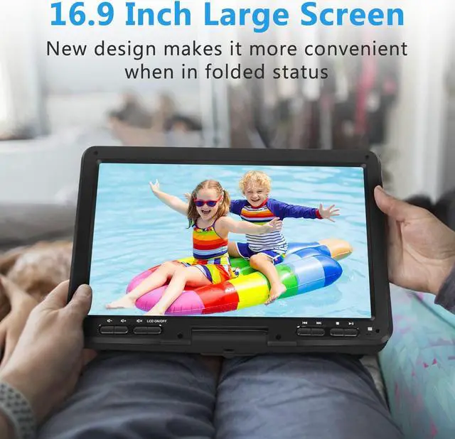 Alt view image 2 of 5 - 16.9'' Portable DVD Player with 14.1 HD Large Swivel Screen, DVD Player Portable with Screen Buttons for Easy Control, 6 Hrs Battery, Car Charger, Region Free, Support USB/SD Card, Black
