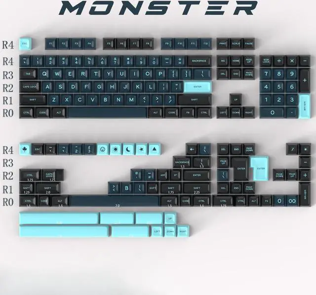 Alt view image 2 of 5 - Hyekit Custom Keycaps - Doubleshot Keycaps, Godzilla, SA Profile, 170 Key Set, for Mechanical Keyboard, US and UK Layouts, 2.25u, 2.75u, 3u, 6.25u, 7u Spacebar(Monster)