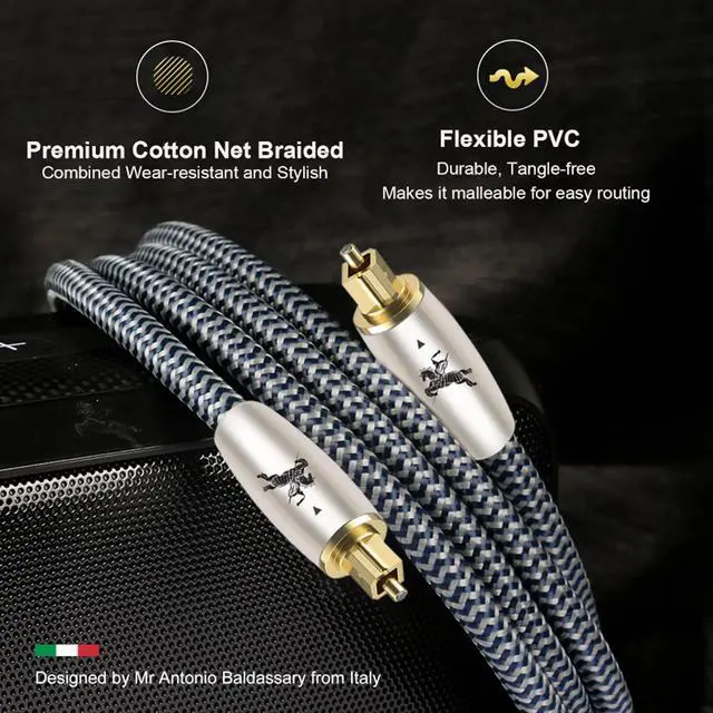 Alt view image 4 of 5 - Impeto Digital Fiber Optic Audio Cable for Sound Bar Toslink Cord Male to Male 24K Gold Plated Connector Optical Audio Cable 6ft 10ft S/PDIF Glass Core, 9.84feet/3M IMP-2201