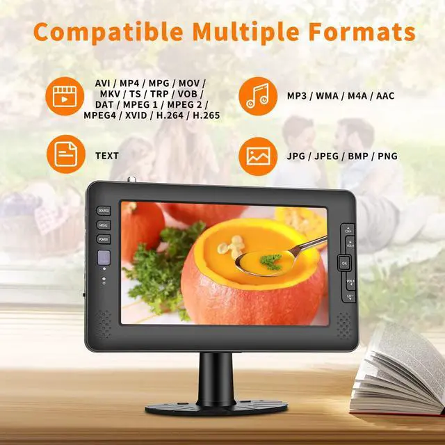 Alt view image 4 of 5 - Jexiop 9" IPS Screen Portable TV with Digital ATSC Tuner, USB Port, AV Input, Built-in Rechargeable Battery, Mini TV for Camping, Caravan, Kitchen