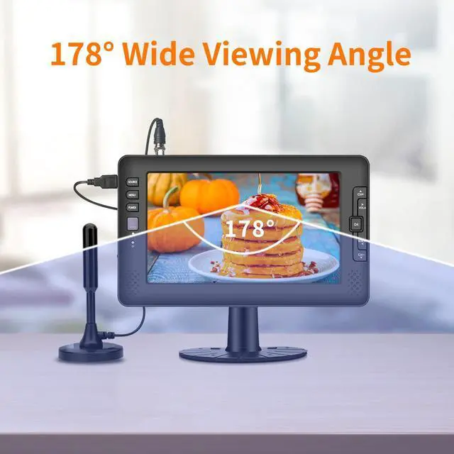 Alt view image 3 of 5 - Jexiop 9" IPS Screen Portable TV with Digital ATSC Tuner, USB Port, AV Input, Built-in Rechargeable Battery, Mini TV for Camping, Caravan, Kitchen