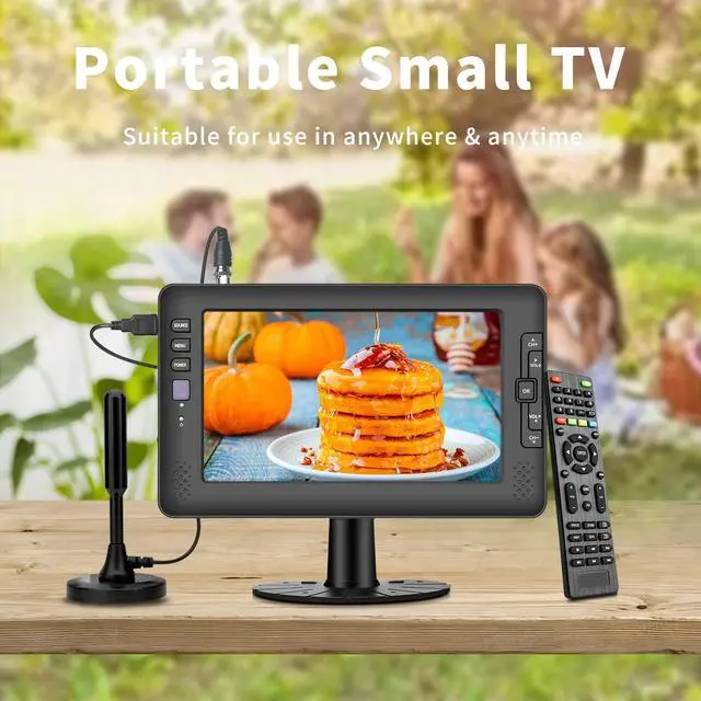 Alt view image 5 of 5 - Jexiop 9" IPS Screen Portable TV with Digital ATSC Tuner, USB Port, AV Input, Built-in Rechargeable Battery, Mini TV for Camping, Caravan, Kitchen