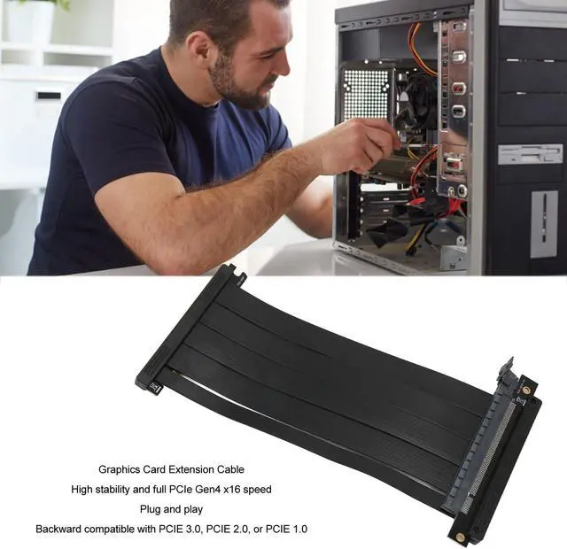 Alt view image 2 of 5 - PCIe 4.0 X16 Riser Cable, High Speed PCIE 4.0 X16 Extender Riser Cable Dual Reverse Ultra PCIE Riser Cable High Speed Vertical Mount for Gaming