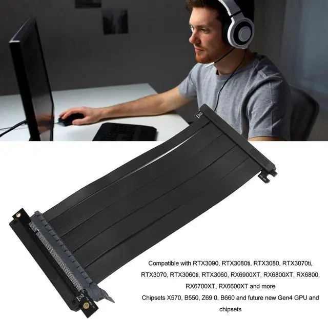 Alt view image 3 of 5 - PCIe 4.0 X16 Riser Cable, High Speed PCIE 4.0 X16 Extender Riser Cable Dual Reverse Ultra PCIE Riser Cable High Speed Vertical Mount for Gaming