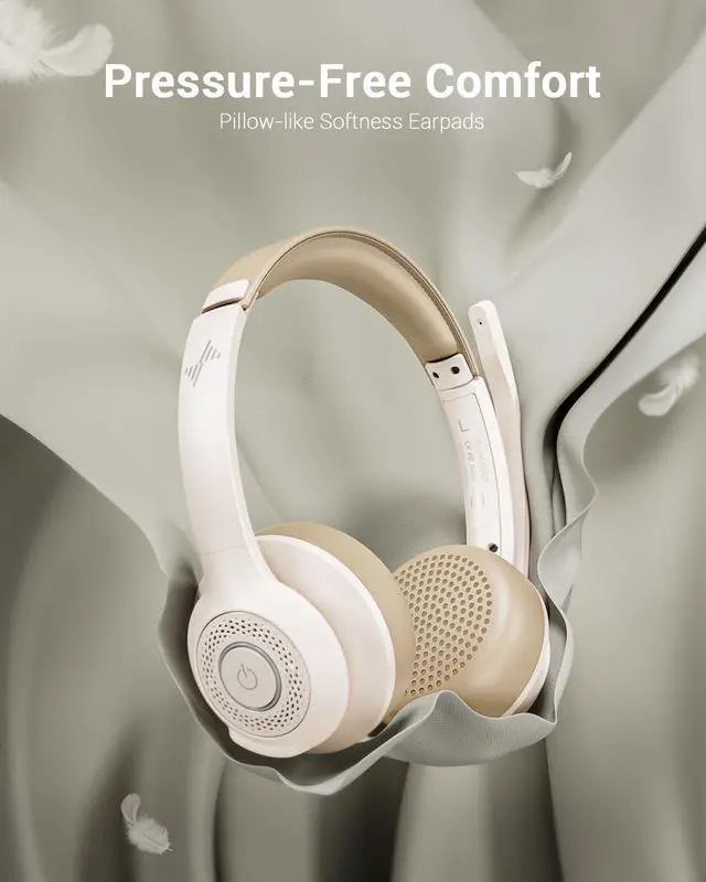 Alt view image 4 of 5 - JIAMQISHI Wireless Headset with AI Noise Cancelling Microphone Bluetooth Headset - Bluetooth V5.2 Headphones with USB Dongle & Mic Mute for Computer/Laptop/PC/iPhone/Android/Cell Phones (White)