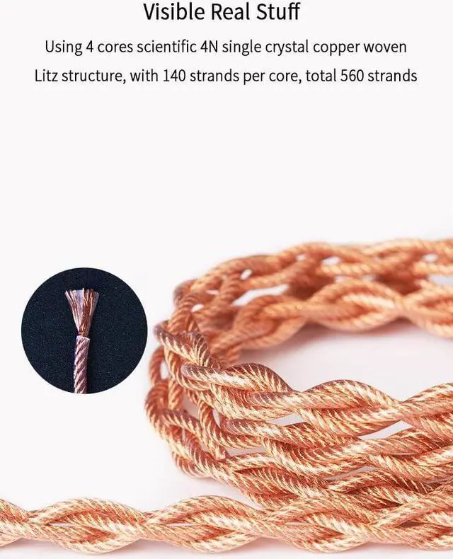 Alt view image 2 of 5 - keephifi Earbuds Cable-QDC 4 Core KBEAR [Inspiration-C] Ear Monitor Upgraded Cable, Singel Crystal Copper Cable with 4.4mm Plug, Suit for SE215 CA16 NRA OS1PRO (QDC, 4.4Copper)