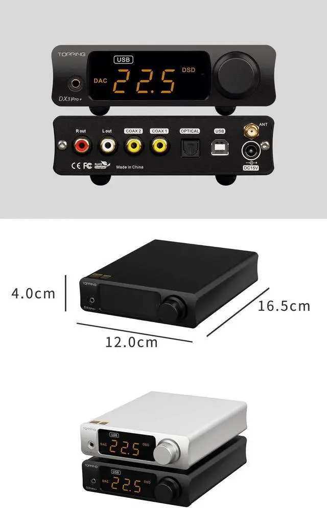 Alt view image 2 of 5 - Topping DX3pro+ LDAC Headphone Amplifier - ES9038Q2M XU208 NFCA Bluetooth5.0 Audio Decoder USB/Opt/Coax DAC AMP Pre Amplifier with Remote Control (Black)