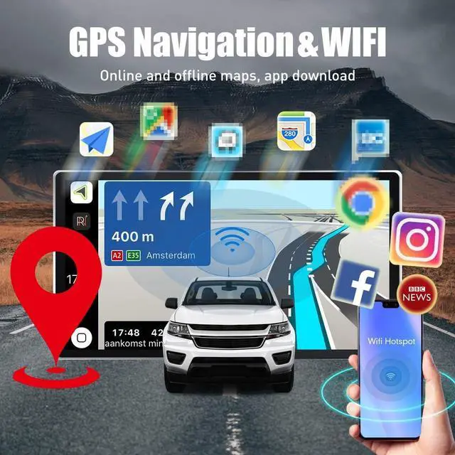 Alt view image 3 of 5 - Kunfine Tesla Style Car CarPlay Android Auto Navigation Stereo GPS Radio Reverse Camera 9.7" IPS Touchscreen Headunit Tablet Media Player Ford Focus 2012-2018, if Applicable Quad Core 1G+32G