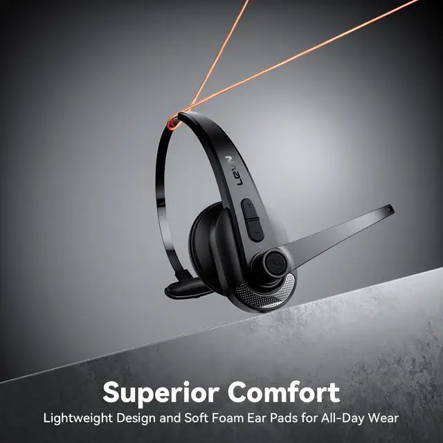 Alt view image 4 of 5 - LEVN Wireless Headset with Mic for Work, Bluetooth 5.3 Headset with AI Noise Cancelling Microphone, 65Hrs Working Time Wireless Headset with Microphone for Work from Home/PC/CallCenter/Computer