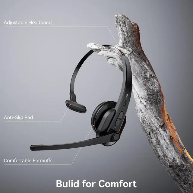 Alt view image 5 of 5 - LEVN Wireless Headset with Mic for Work, Bluetooth 5.3 Headset with AI Noise Cancelling Microphone, 65Hrs Working Time Wireless Headset with Microphone for Work from Home/PC/CallCenter/Computer