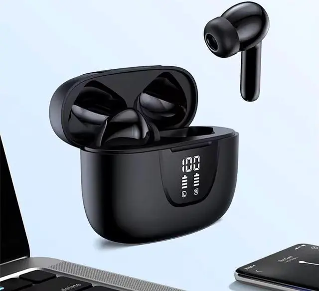 Alt view image 4 of 5 - Bluetooth 5.3 True Wireless HiFi Stereo Earbuds. Long Battery Life, LED Power Display, Wireless Charging Case, and IPX5 Waterproof Earbuds Perfect for Sports, TV, Smartphones, Laptops, and more