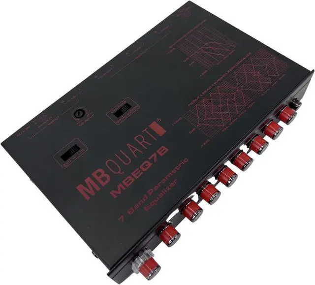 Alt view image 5 of 5 - MB Quart MBEQ7B 7-Band 9 Volts 1/2 DIN Pre-Amp Car Audio Graphic Equalizer with Front 3.5mm Auxiliary Input, Rear RCA Auxiliary Input and High Level Speaker Inputs,Silver