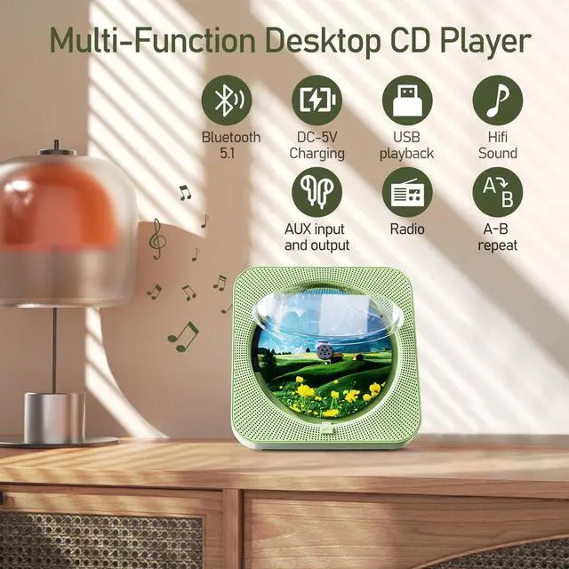 Alt view image 2 of 5 - MICOCIOUS Portable CD Player with Bluetooth Desktop CD Player for Home CD Music Players with Remote Control,Timer,Built-in Dual Speakers with LED Display Home Audio Boombox FM Radio