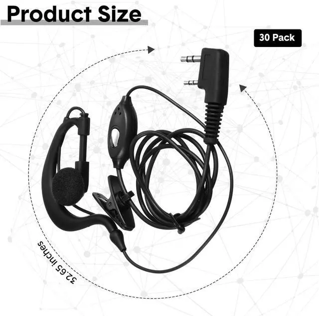 Alt view image 2 of 5 - 30 Pcs Walkie Talkie Earpiece with Mic 2 Pin Two Way Radio Ear Piece Microphone Earbud Bulk Single Wire Earhook Headset Compatible with Baofeng UV-5R BF-888S Arcshell Retevis H-777 RT21 RT22