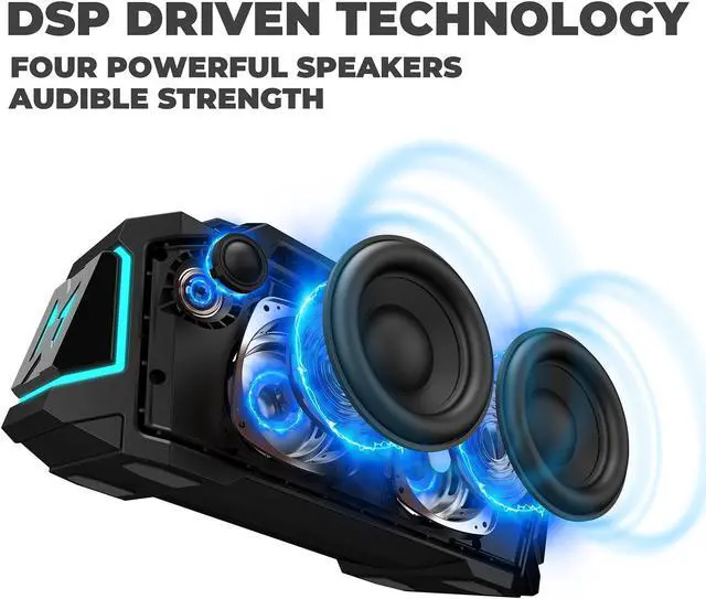 Alt view image 3 of 5 - Bluetooth Speaker,MusiBaby M1 Wireless Speakers with Subwoofer,IPX6 Waterproof,20H Playtime,RGB Lights,Deep Bass,Portable,Large,Loud Speaker for Outdoor,Party,Camping,Backyard,Dual Pairing(Blk)