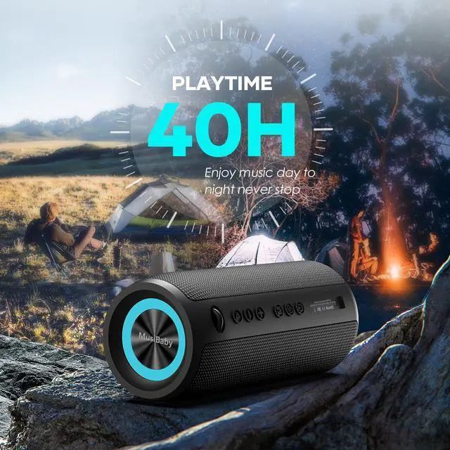 Alt view image 3 of 5 - Bluetooth Speaker,MusiBaby M88 Pro Speakers,Sound Quality Enhancement, Bluetooth 5.3,Loud Stereo Sound,Booming Bass,40H Playtime for Home& Outdoor Party,Beach,Gitfs