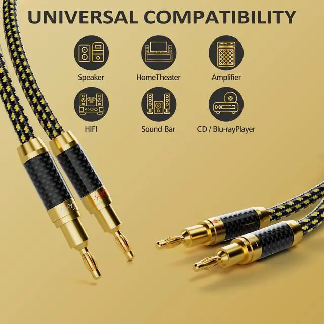 Alt view image 4 of 5 - Mygatti Hi-Fi Speaker Cable 15 Feet, with Banana Plugs and Convertible Gold Plated Y Spade Connectors, (Silver Plated Copper Wire, 16AWG, Multiple Shield, Nylon Braided), for HiFi Sound, Audiophiles