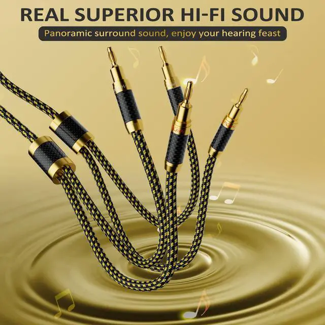 Alt view image 3 of 5 - Mygatti Hi-Fi Speaker Cable 15 Feet, with Banana Plugs and Convertible Gold Plated Y Spade Connectors, (Silver Plated Copper Wire, 16AWG, Multiple Shield, Nylon Braided), for HiFi Sound, Audiophiles