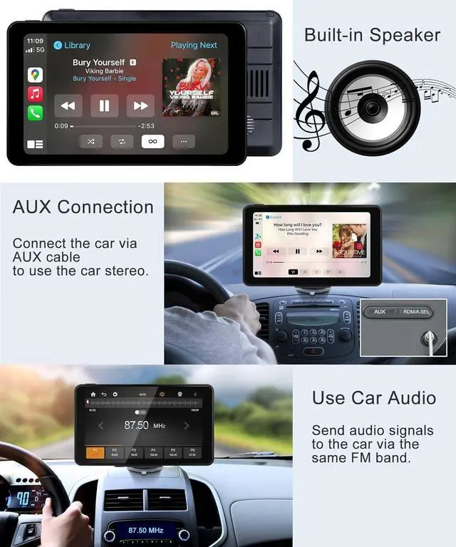 Alt view image 5 of 5 - 7" HD Wireless Apple CarPlay Android Auto Automatic Touch Screen Bluetooth Adapter Portable GPS Navigation Multimedia Player,Car Stereo with Mirror Link,USB/AUX,Siri,Hand-Free Call,AirPlay,FM