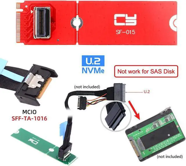 Alt view image 4 of 5 - NFHK PCI-E 4.0 M.2 M-Key to MCIO Mini Cool Edge IO Female Host Adapter for PCIe Nvme SSD 2280 2230