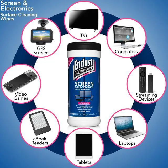 Alt view image 2 of 5 - Endust For Electronics; Screen & Surface Cleaning Wipes, For TV, Phone, Computer Monitor, Laptop, Tablet, Pre-Moistened, Alcohol and Ammonia Free, 70 Count, 6 Pack (11506P6)