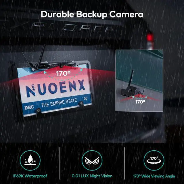 Alt view image 4 of 5 - Nuoenx Backup Camera for RV, Split Screen 5 Inch HD Monitor W/Wireless License Plate Backup Camera & Wireless Rear View Camera, IR Night Vision Waterproof For Trailer, 5th Wheel