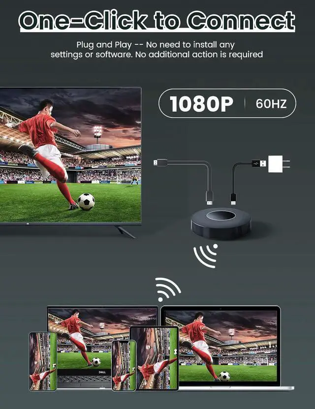 Alt view image 2 of 5 - Wireless HDMI Display Dongle Adapter, Plug & Play 1080P/60Hz, 2.4/5G Streaming from Laptop,Smartphone to HDTV, Monitor, Projector,Supports iOS, Android,Windows,Mac OS