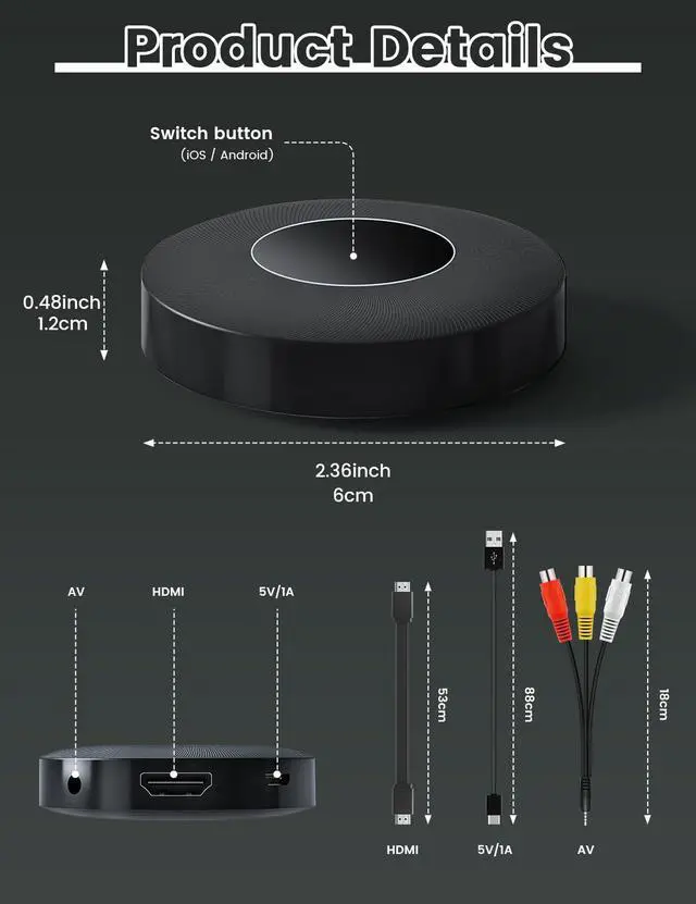 Alt view image 4 of 5 - Wireless HDMI Display Dongle Adapter, Plug & Play 1080P/60Hz, 2.4/5G Streaming from Laptop,Smartphone to HDTV, Monitor, Projector,Supports iOS, Android,Windows,Mac OS