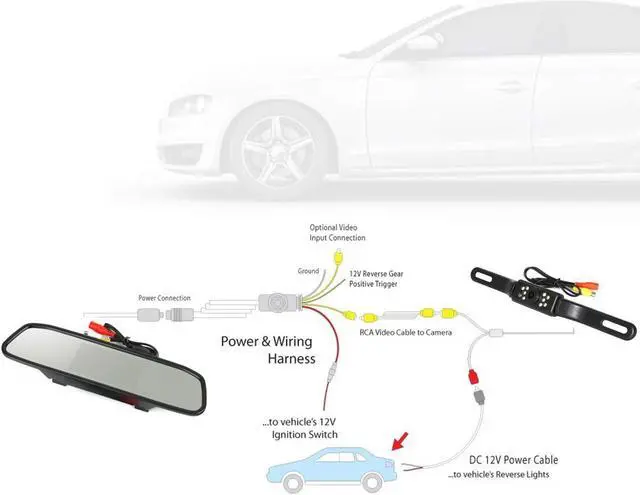 Alt view image 3 of 5 - Peojek Backup Camera and Monitor Kit, 4.3" Car Vehicle Rearview Mirror Monitor for Car Reverse Camera Waterproof Car Rear View Camera with 9 LED Night Vision (4.3" Backup Camera)