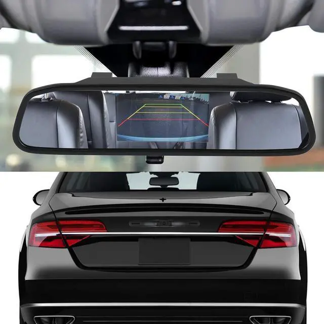 Alt view image 2 of 5 - Peojek Backup Camera and Monitor Kit, 4.3" Car Vehicle Rearview Mirror Monitor for Car Reverse Camera Waterproof Car Rear View Camera with 9 LED Night Vision (4.3" Backup Camera)