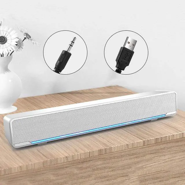 Alt view image 2 of 5 - Soundbar,Professional Computer Speakers Multi-Function Stereo Surrounding Deep Bass Sound USB Wired Indoor Music Player Box 3.5mm Input for PC Cellphones (White)