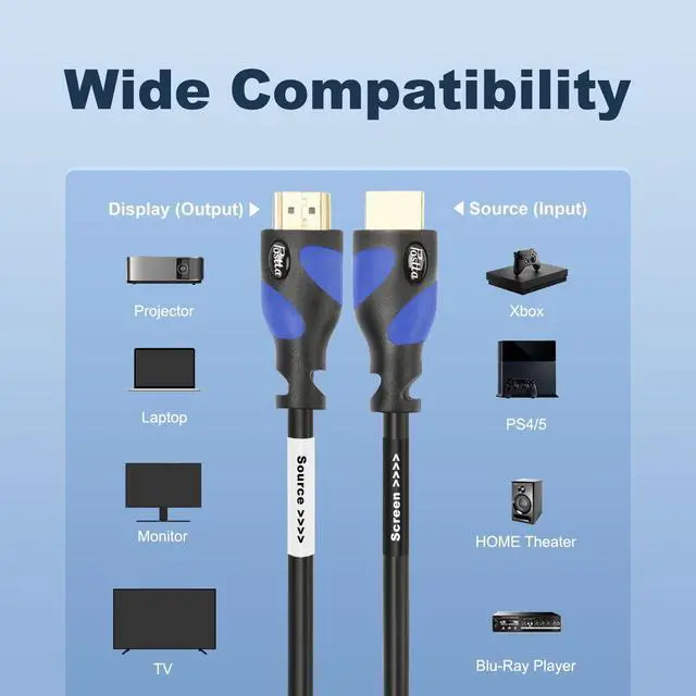 Alt view image 3 of 5 - Postta HDMI Cable(100 Feet Blue) HDMI 2.0V with Built-in Signal Booster-Support 4K,3D,1080P,Ethernet,Audio Return-1 Pack