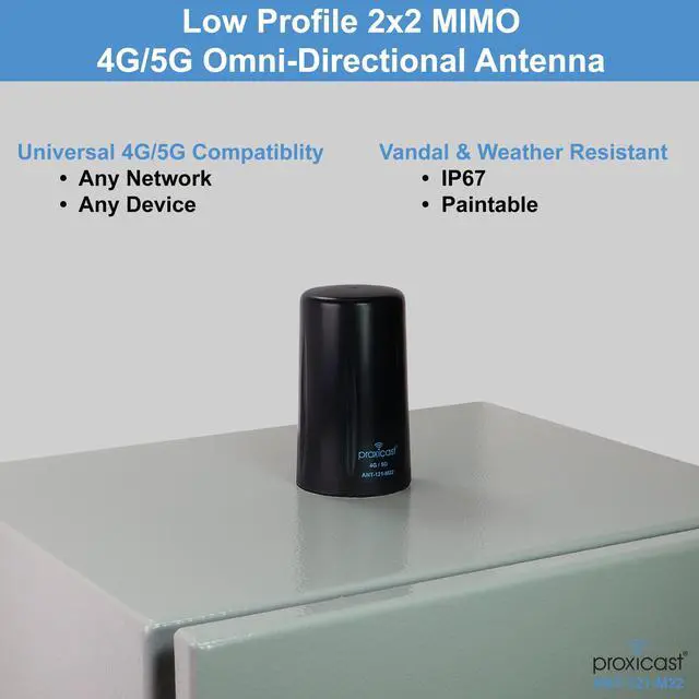 Alt view image 2 of 5 - Proxicast Vandal Resistant 2x2 MIMO Low Profile 4G/5G Omni-Directional Screw Mount Antenna - 10 ft Coax Leads - for Cisco, Cradlepoint, Digi, Pepwave, Sierra Wireless and Others (ANT-121-M22)