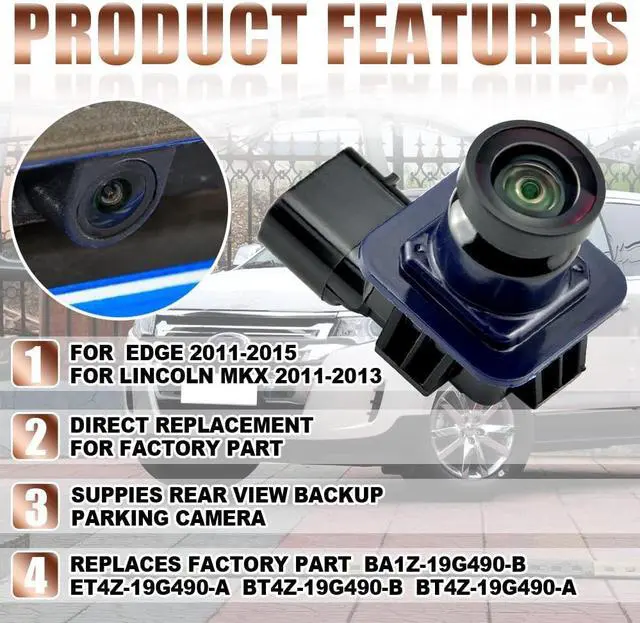 Alt view image 2 of 5 - QKLsudua Vehicle Reverse Camera Rear View Backup Parking Camera Compatible with Fo-rd Ed-ge 2011-2015 Lin-coln MKX 2011-2013 BT4Z-19G490-B BT4Z19G490A