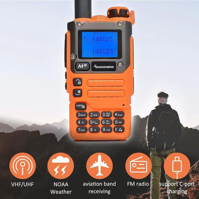 Alt view image 2 of 5 - QUANSHENG UV-K5(8) UV-K6 Walkie Talkie, VHF/UHF Dual Band Handheld Radio,AM/FM,NOAA Weather Alert,TYPE-C Port,Set with Earpiece and Programming Cable (Orange)