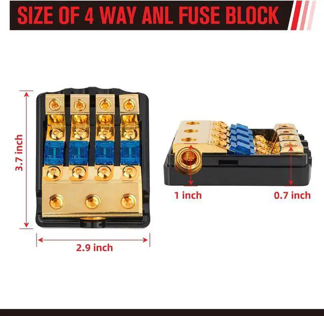 Alt view image 2 of 5 - RED WOLF 2 Way & 4 Way Fuse Holder 60A, 0/2/4 Gauge In 4/8 Gauge Out Copper Fuse Distribution Block for Car Boat Trolling Motor Marine Audio Amplifier Stereo Video System 12V