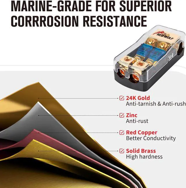 Alt view image 5 of 5 - RED WOLF 2 Way & 4 Way Fuse Holder 60A, 0/2/4 Gauge In 4/8 Gauge Out Copper Fuse Distribution Block for Car Boat Trolling Motor Marine Audio Amplifier Stereo Video System 12V