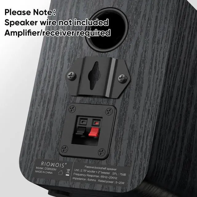 Alt view image 4 of 5 - RIOWOIS Passive Bookshelf Speakers for Home Theater Surround Sound, Home Desktop Stereo Speakers with Crisper Sound and Classic Wood Grain for Record Player/Computer/TV, Wall Mountable, One Pair.