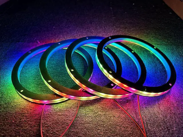 Alt view image 2 of 5 - NA 4PCS 10" Car LED Speaker Ring Lights Decorative Light Kit Dream Color Chasing Flow Series Spacer Ring Light Bluetooth App Controlled